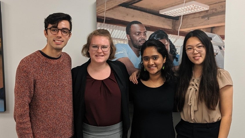 From left: Rice undergraduate students and Rice 360 interns Diego Gonzalez, Hannah Andersen, Aarohi Mehendale and Sally Yan.