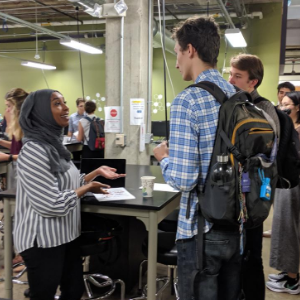 Senior Design Project Pitch Day in the Oshman Engineering Design Kitchen.