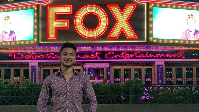 Bryant Colin in front of Detroit's historic Fox Theater.