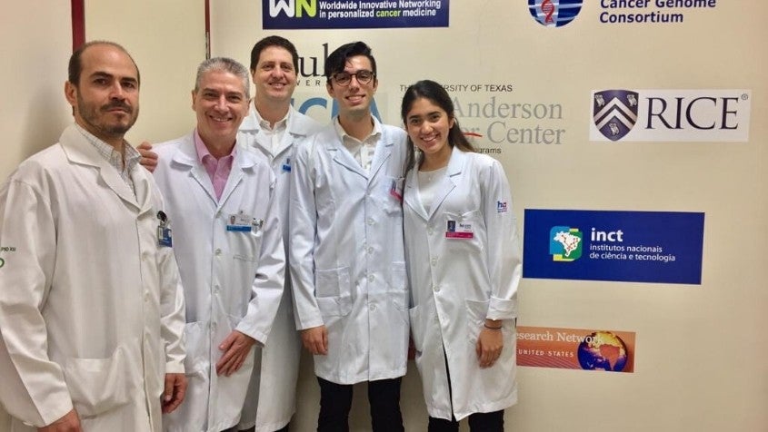 From left: Hospital de Amor Barretos Drs. Deny, Ricardo and Vinicius with Gonzalez and fellow Rice 360 intern Paula Ayala.