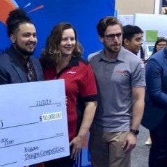 Team Mic Check 1-2-3’s Bonnie de Almeida, Eric Torres and Ricardo Vela with representatives from Nissan.